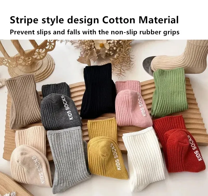 3 Paare/los Baby Socken Jungen Mädchen Baumwolle Streifen Weiche Socke Kinder Kleinkind Rutschfeste Gummigriffe Bodensocken Für 0-3 Jahre – Detail 5