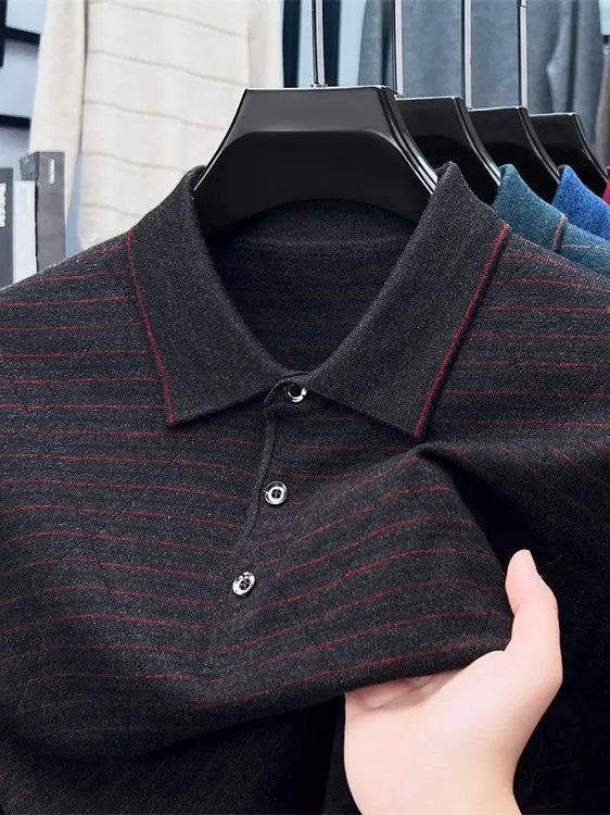 

High-End Camere T-irt Long Sve Turn-down Collar Knitted Sweater Casual Boting irt for Busin And Commuting