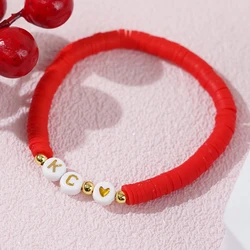 1PC Surfer Custom Gifts KC Peach Heart Stack Heishi Clay Beaded Bracelets for Women 2024 New Stretch Design Jewelry