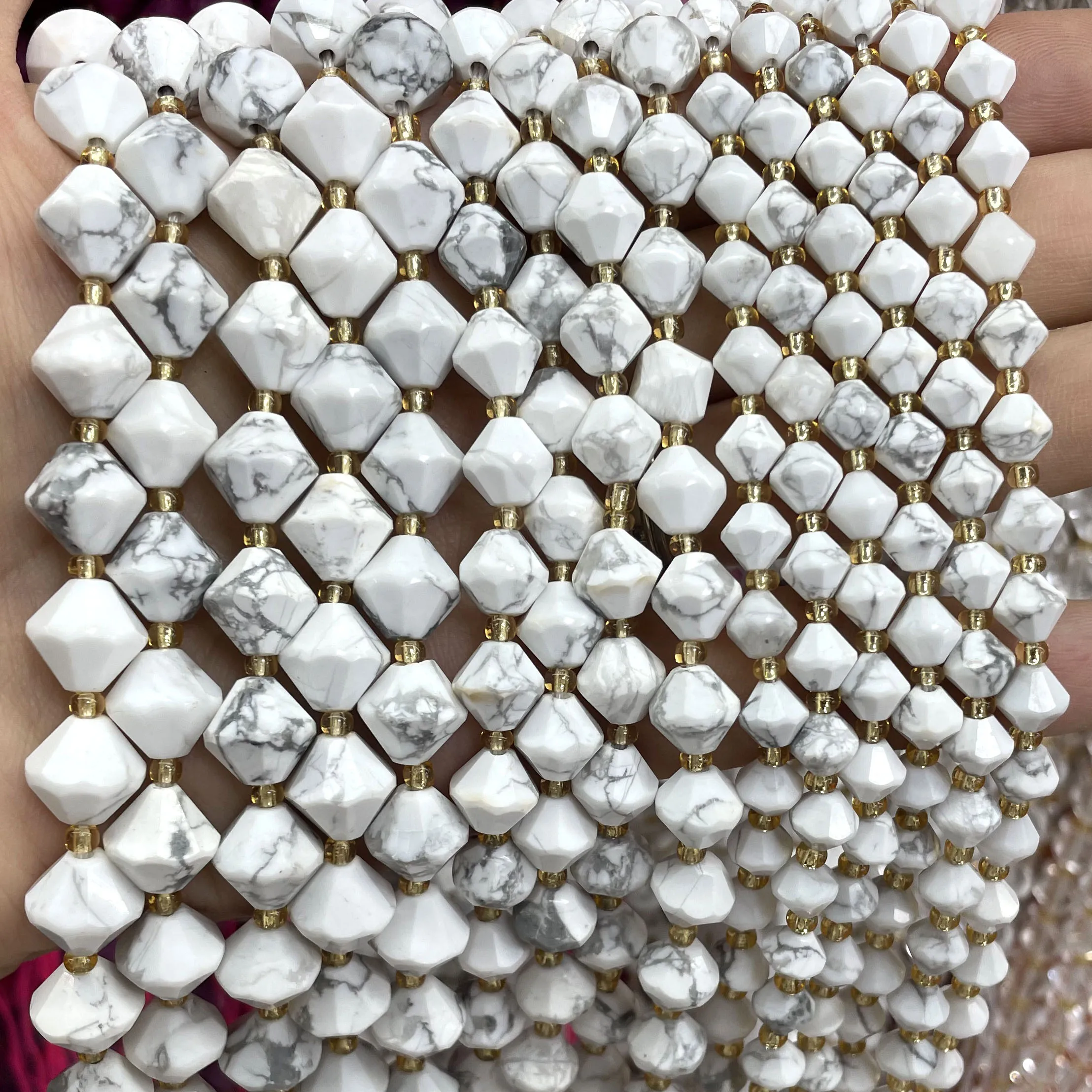 6 8 10MM Natural Stone Pyramid Shape White Howlite Turquoise Spacer Beads For Jewelry Making Diy Bracelets Necklace Accessories
