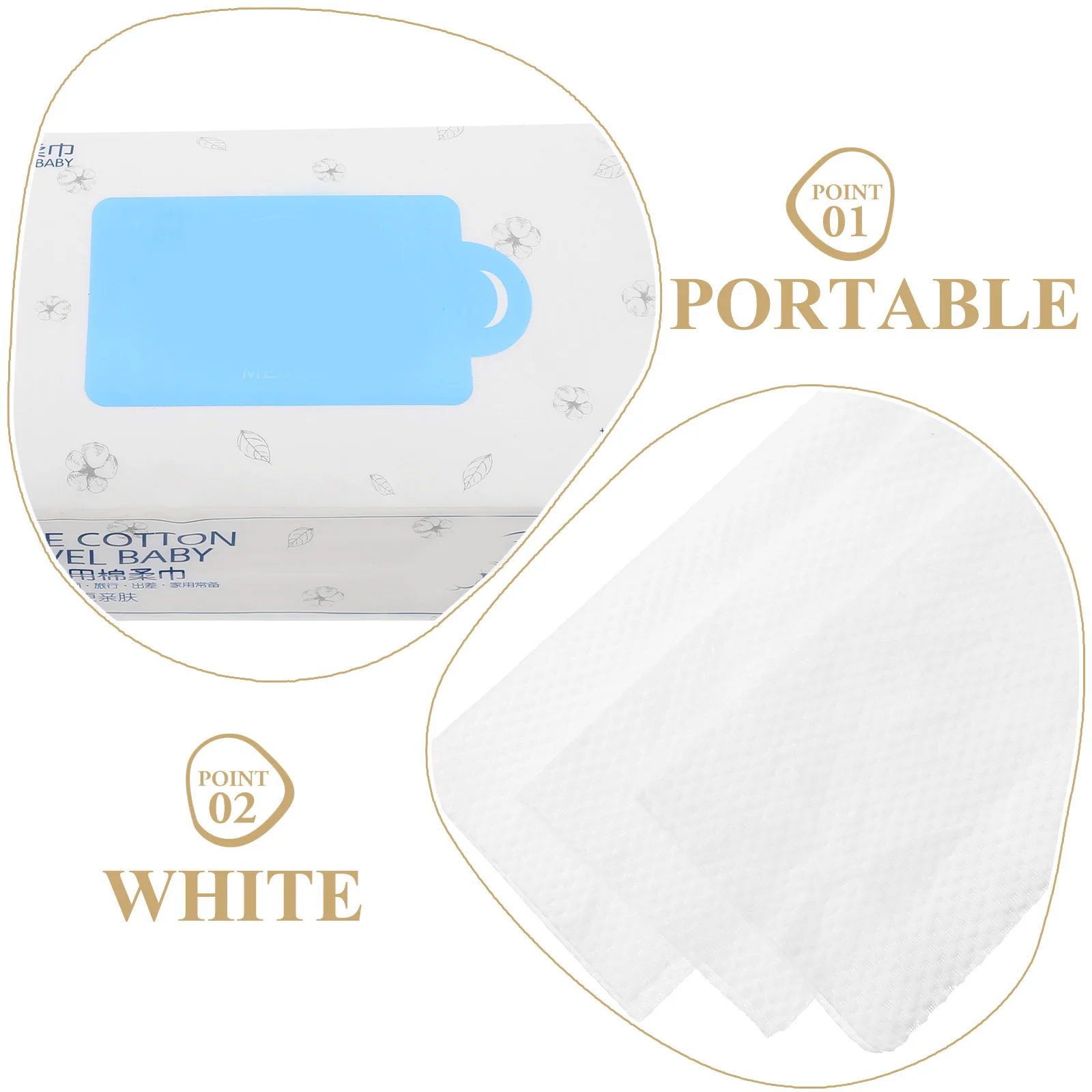 80개입 순면 부드러운 아기 세안 타월 건식 및 습식 겸용 일회용 티슈 패드 입, 눈, 손 청소용