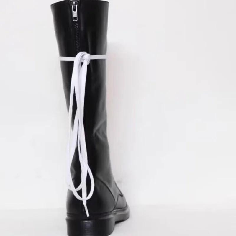 Men Lace Up Long Knight Boots 2025 New Trendy Cowhide High Top Mid Boots Back Zipper Knee High Motorcycle Boots Cool Shoes