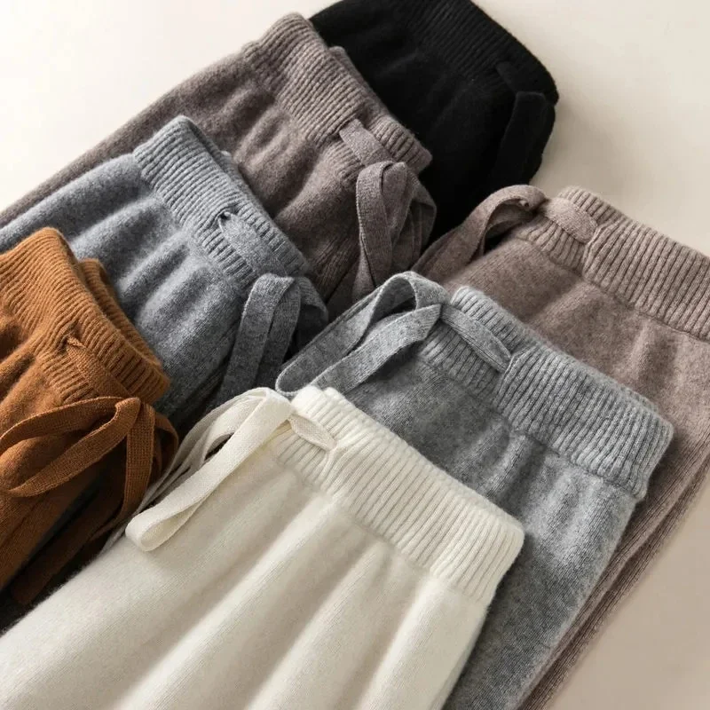 Thick Warm Knitted Casual Chic Basic Soft Elastic High Waist Women's Pants Korean Fashion Straight Ankle-Length Pants For Women