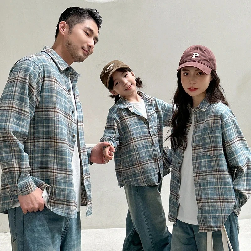 Casual Family Matching Outfit Plaid Shirt Parent and Child Matching Clothes Mom Daughter Blouse Family Look Costume Outerwear