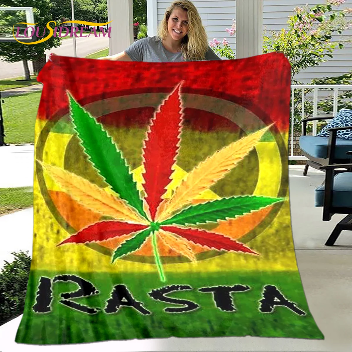 Reggae Music Jamaican Rasta Maple Leaf Blanket,Flannel Blanket Throw Blanket,Warm Blanket for Living Room Bedroom Beds Sofa Gift