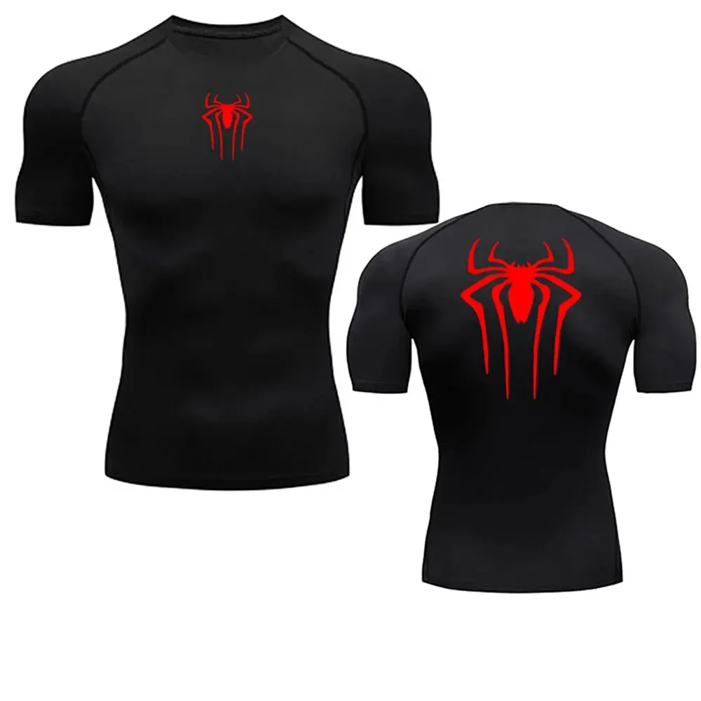 Men\'s Compression Spider Printed T-Shirt Sports Y2K Short Sleeve Muscle Fitness Tight Quick-drying Breathable Gym Clothes Tops