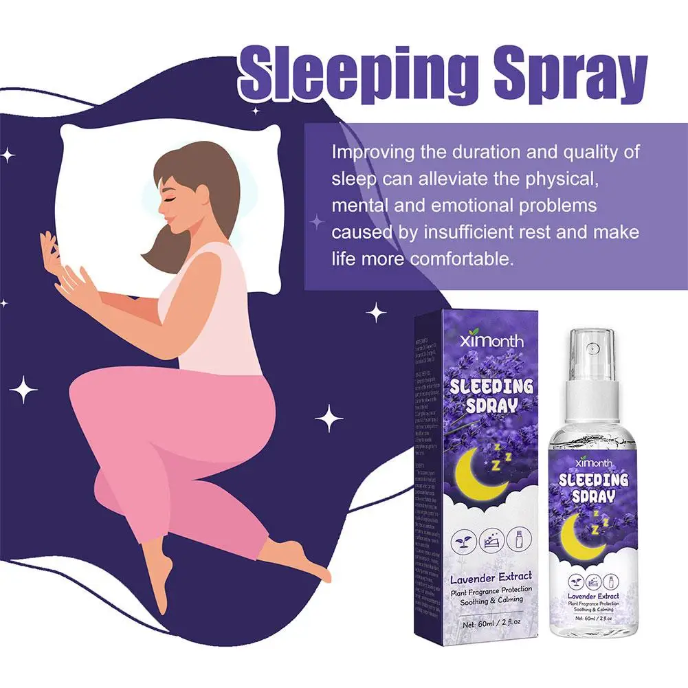 Spray de lavanda para dormir, almohada de aromaterapia para aliviar el estrés, ansiedad, aceite esencial, ayuda rápida para dormir, 60ml