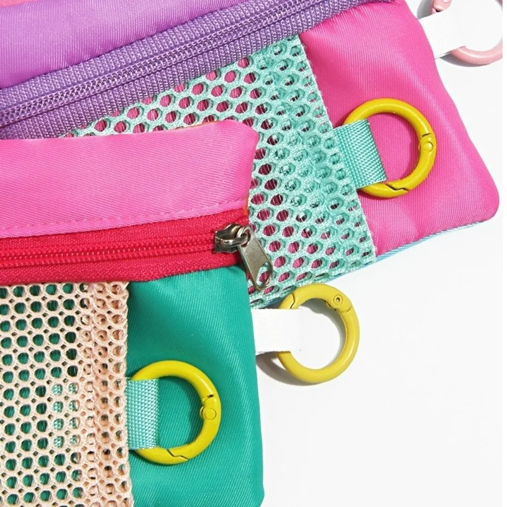 New Contrasting Mesh Cosmetic Bag Zipper Portable Storage Pouch Lightweight Card Bag for Commute Travel Use