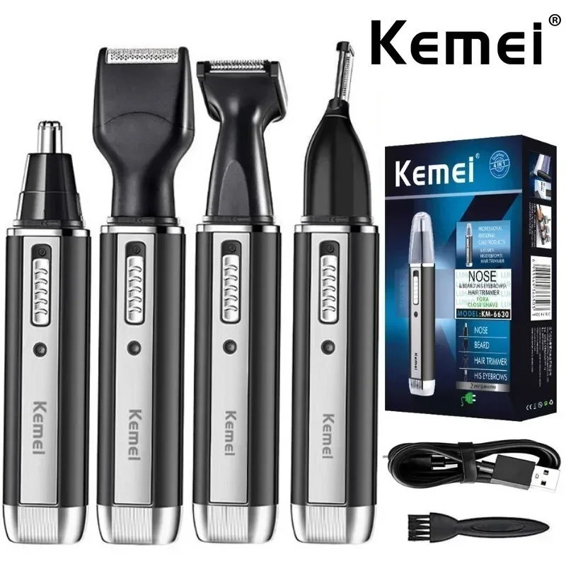 

Kemei 4-в-1 триммер для мужчин, электрический триммер для носа и ушей, перезаряжаемый для волос, бороды, носа и ушей, набор для ухода за ушами, триммер