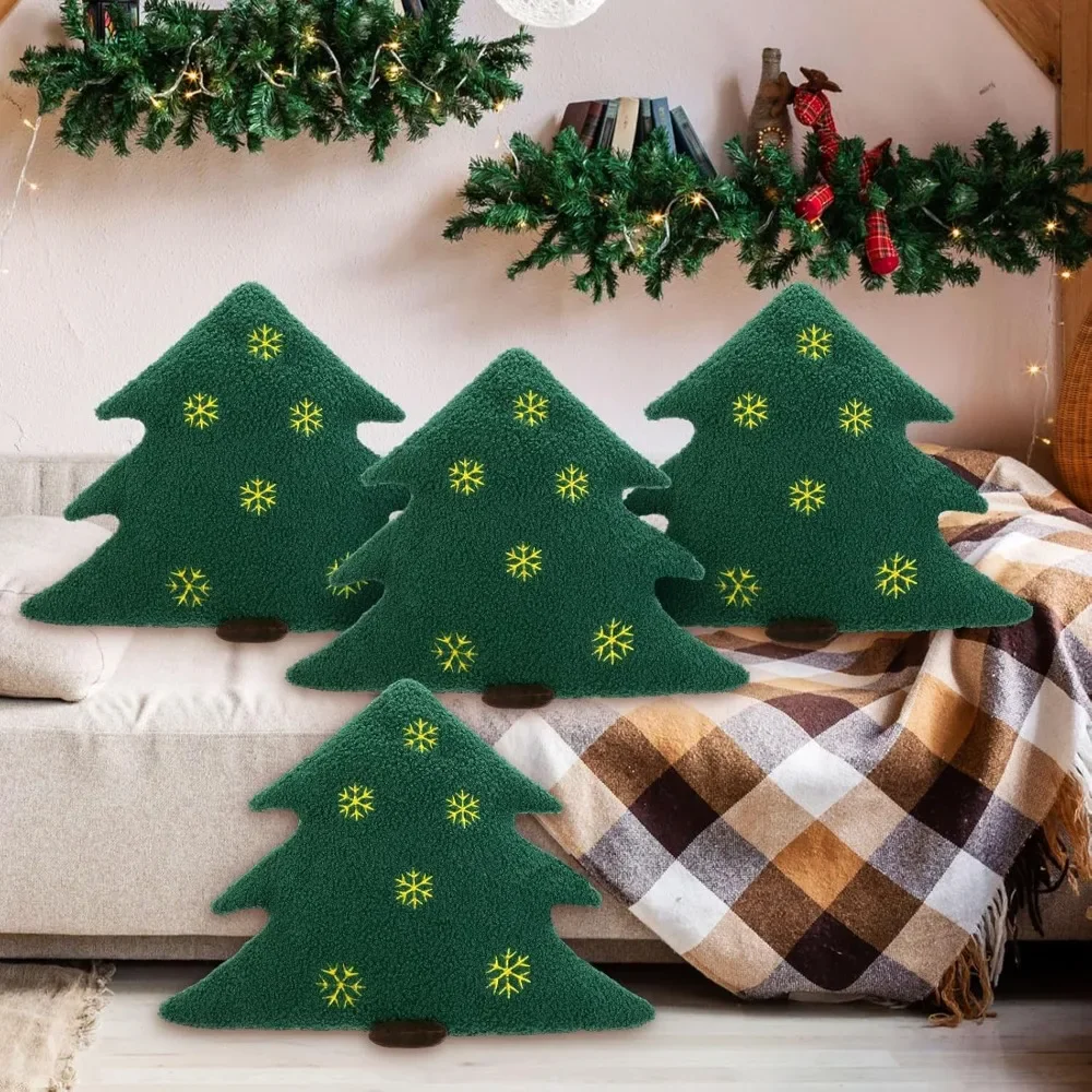 Cute Christmas Tree Shaped Throw Pillow - Soft Plush Decorative Pillow for Holiday Season