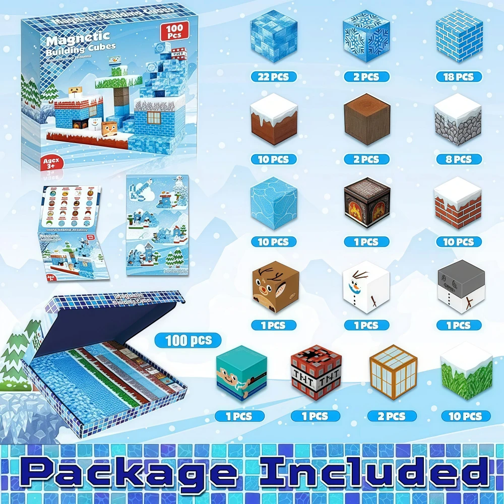 150 pièces blocs magnétiques ensemble de construction de maison de glace jouets d'apprentissage STEM 3D bricolage décor créatif cadeau enfants vacances cadeau de noël