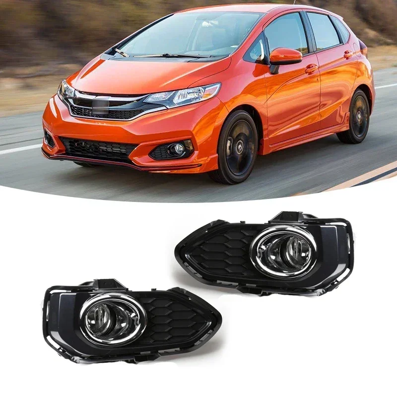 

2Pcs M&C Fog Lamp For Honda Fit Jazz 2018-ON USChrome Trim Type Auto Front Bumper Driving Light With Wires Switch Emark Parts