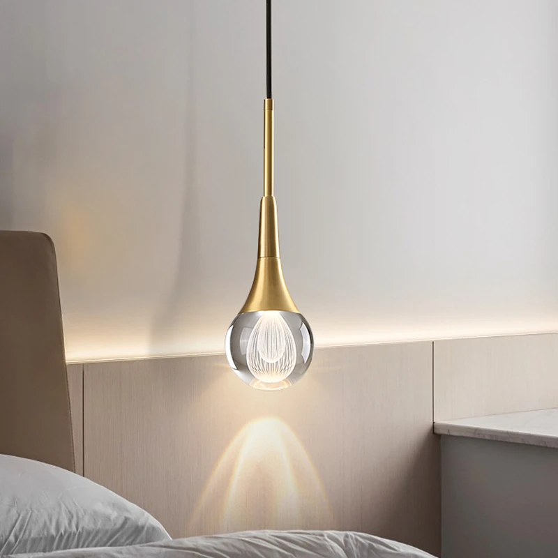 Light luxury postmodern bedroom bedside chandelier simple single head crystal restaurant leisure bar copper chandelier