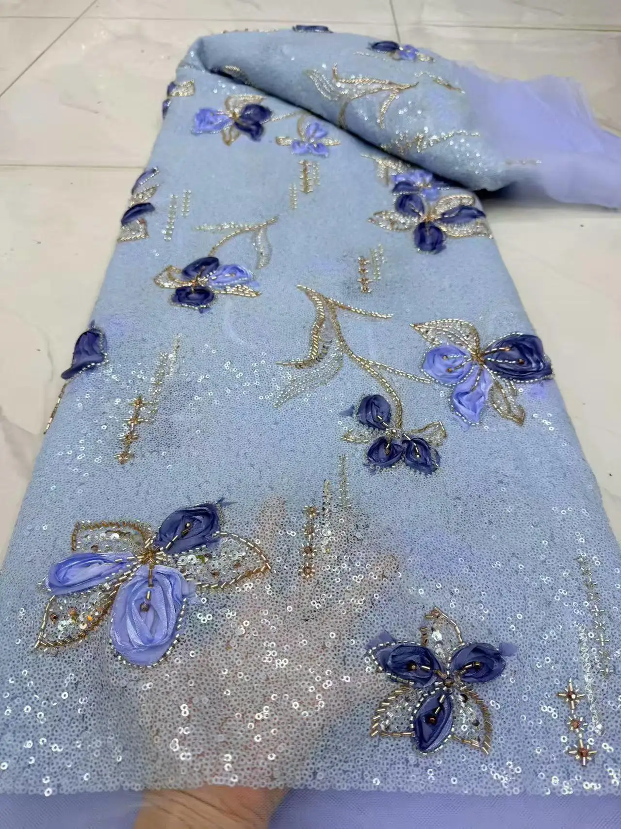 2026 Newest African Sequin Lace Fabric French Beaded Embroidery Tulle Mesh Lace Fabric for Wedding Party Dress Sewing