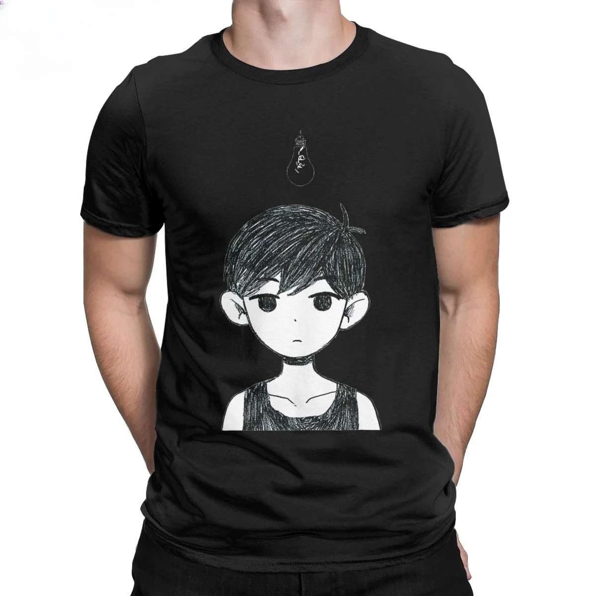 Black And White Omori Comics Outfits Men Basil Aubrey Anime T-Shirt Videogame Tee Shirt Cotton T Shirt Birthday Present Clothes