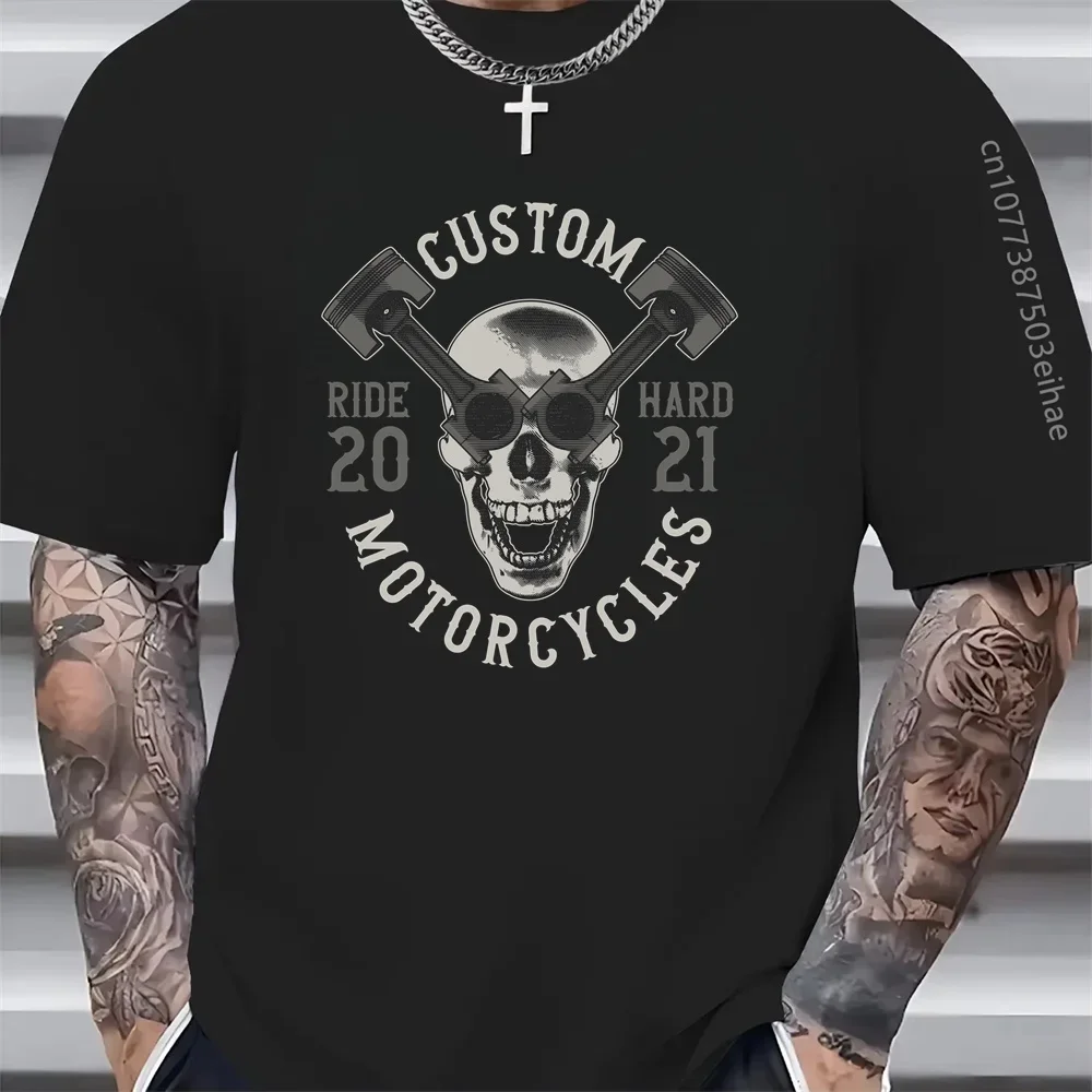 

Dark Skull Head Cotton Men's T-Shirt - Loose Round Neck Short Sleeve Breathable Soft Street Style Luxurious Top