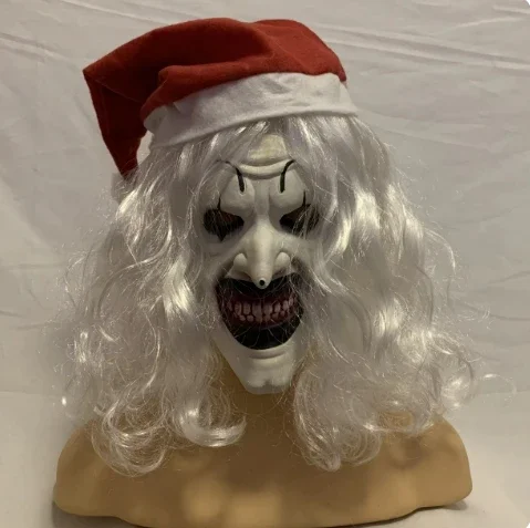 

Scary Clown Mask Halloween Cosplay Horror Movie Terrifier Joker Killer Latex Mask Scary Christmas White Hair Clown Mask with Hat
