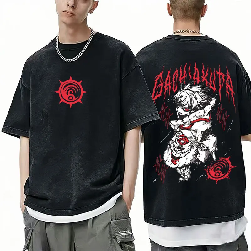 

Hot Sale Anime Gachiakuta Rudo Vintage Washed T-shirt Men Women Casual Cotton T Shirts Male Cartoon Manga Oversized Streetwear