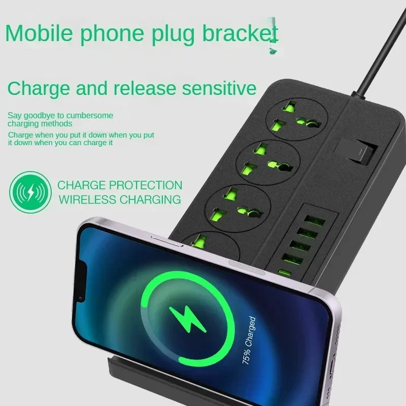 New 4 Wireless Charging Socket 3000W High Power with USB Socket Multi-function UK US Power Strip Multi-plug Household Office