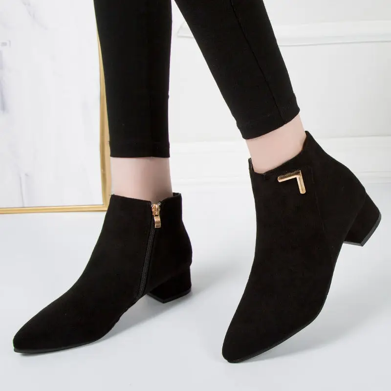 

Female Short Shoes Zip Plain Black Suede High Quality Goth Women's Ankle Boots Comfortable and Elegant On Offer Chic Pu Booties