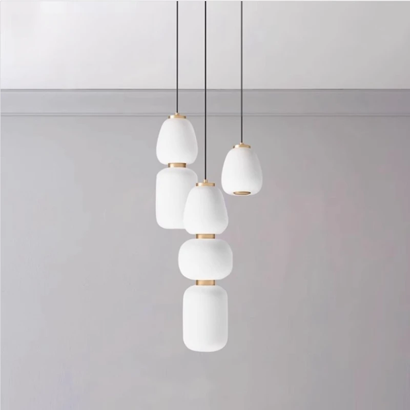 Modern Milky White Glass Pendant Lamp Nordic LED Dining Table Hanging Lamp Living Room Kitchen Bedroom Glass Ball Pendant Light