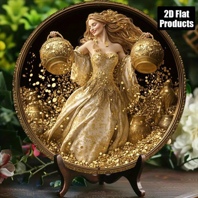 Goddess of Wealth Round Aluminum Sign Decorative Art,Suitable for Home,Office, Father'S Day, Mother'S Day, Perfect Holiday Gift