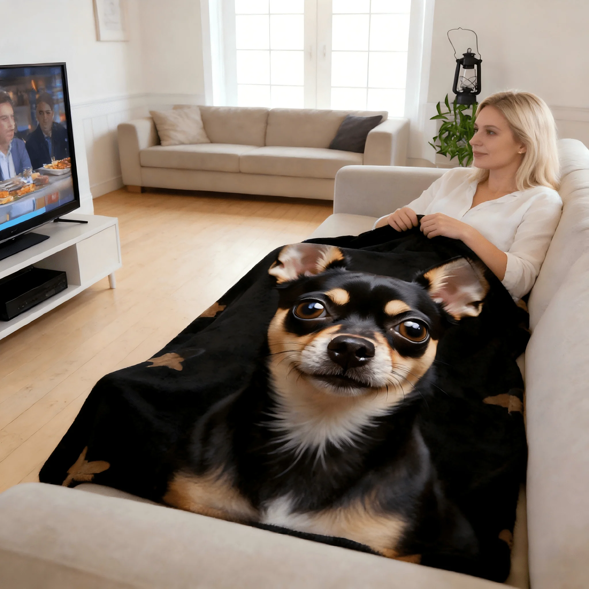 Chihuahua Dog Face Print Throw Blanket, Soft & Warm, for Sofa Bed Office Camping, Gift for Pet Lovers