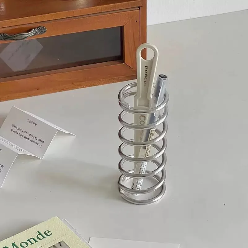 Ins Stainless Steel Toothbrush Holder Makeup Brush Storage Rack Pen Holder Comb Storage Rack Creative Spring Toothbrush Holder