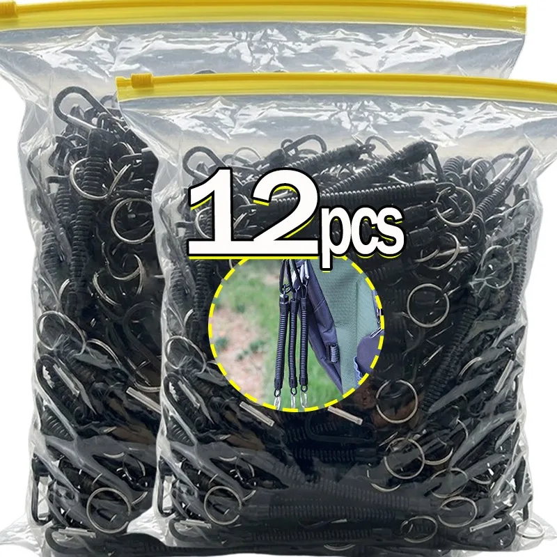 Coiled Spring Lanyard for Fishing Tools Aluminum Alloy Carabiner Clip Anti Lost Keychain Elastic Security Tether Outdoor Hiking