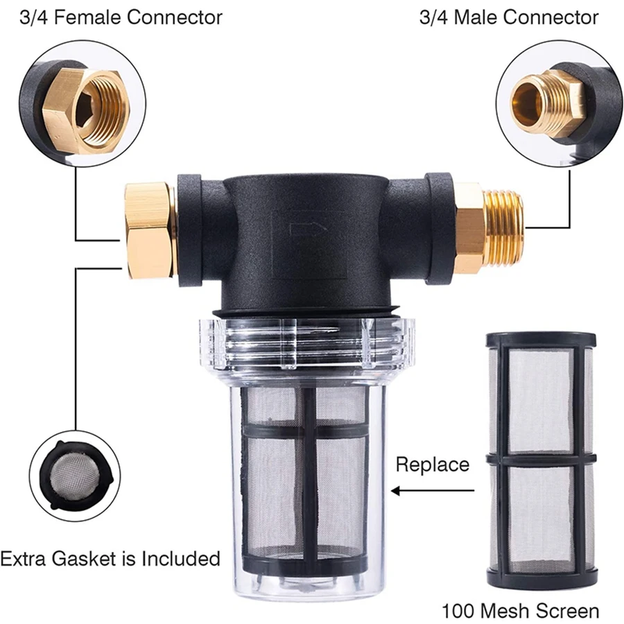 Sediment Filter Attachment Line Water Hose Filter, Garden Hose Filter for Pressure Washer Inlet