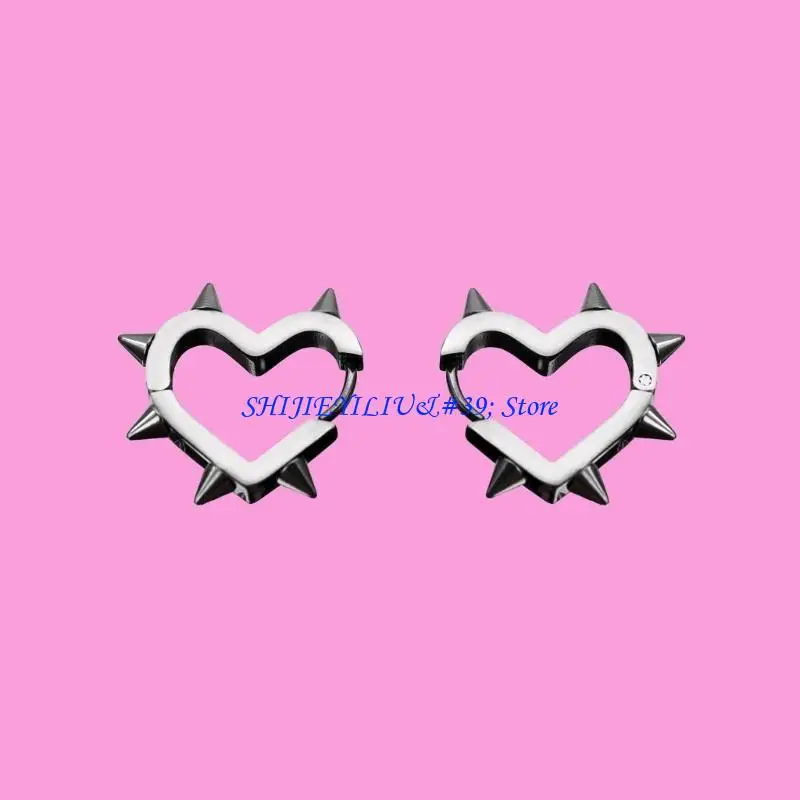E21F Huggie-Hoop Earrings Dainty Simple Heart Rivet Taper Earrings Hip-hop