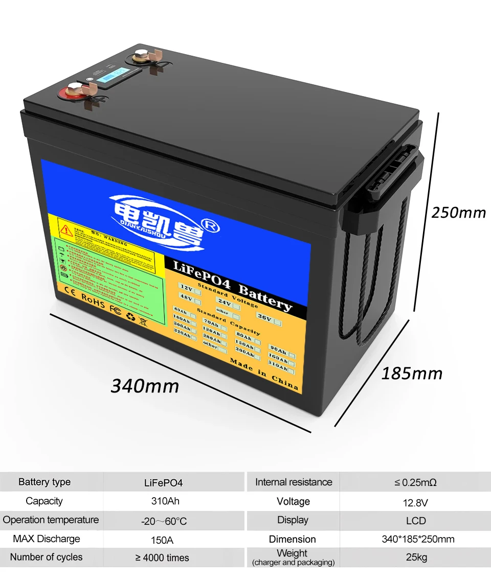 New 12V 24V 48V 310ah 200ah 150ah 100ah Lifepo4 Battery Pack Lithium Iron Phosphate RV Marine Large Yang Rechargeable Battery