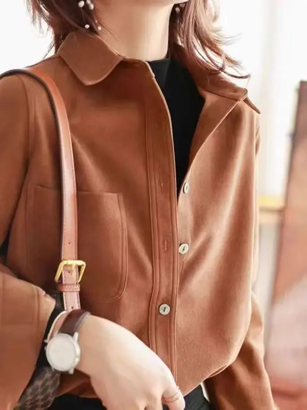 قمصان سروال قصير للنساء بلون واحد كل مباراة بولو الرقبة موضة واحدة الصدر الخريف الشتاء جيوب بلوزة الملابس النسائية