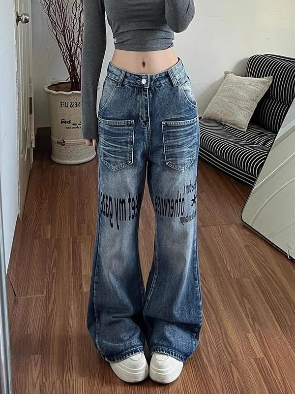 

Waed Blue American Vintage Men's Jeans Flared Legs Wide Leg Pants Trendy Brand Straight Leg Trousers for Autumn Winter