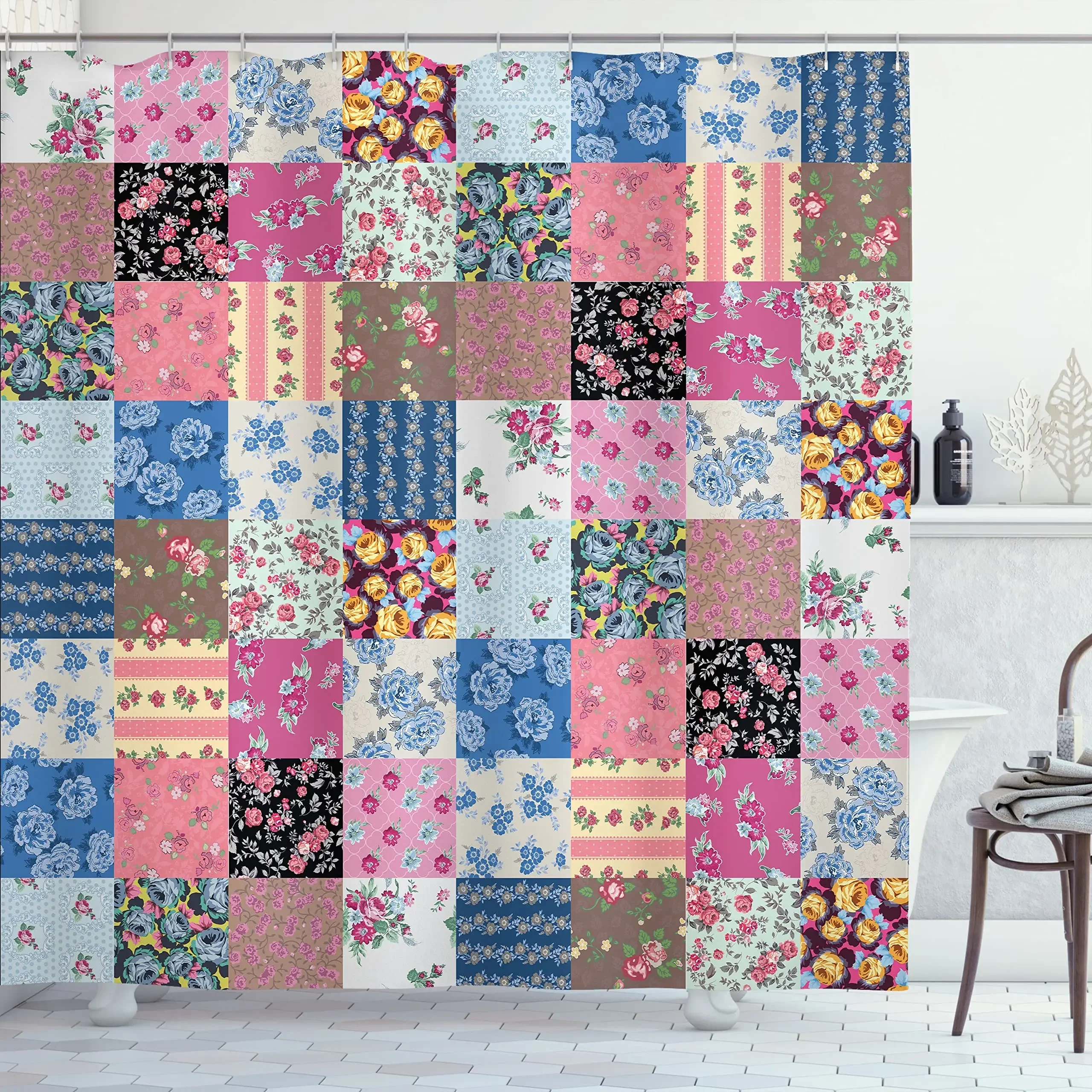 Bohemian Patchwork Print Shower Curtains for Bathroom Colorful Floral Vintage Shower Curtain Bathtubs Waterproof