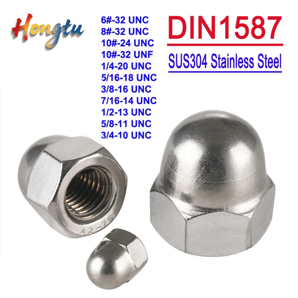 

Hongtu DIN1587 GB923 Hex Acorn Nuts | UNC/UNF Thread (6#,8#,10#,1/4-3/4) | SUS304 A2 Stainless Steel Domed Cap Design