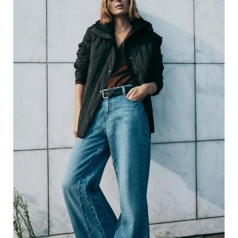 새로운 가을 여성용 코튼 재킷 후드 긴 소매 스탠드 칼라 포켓 장식 방수 폴리에스터 섬유 캐주얼 루즈 핏