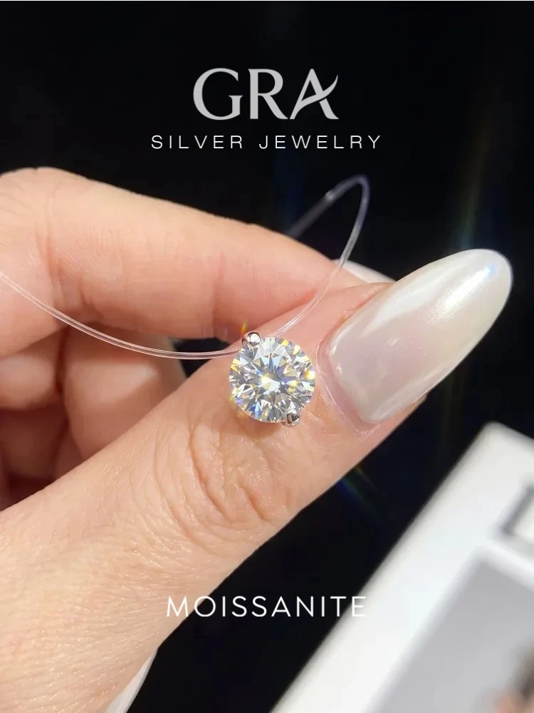 GRA 1-2CT Moissanite Diamond Classic Round Necklace For Women 925 Sterling Silver Anniversary Party High Quality Fine Jewelry