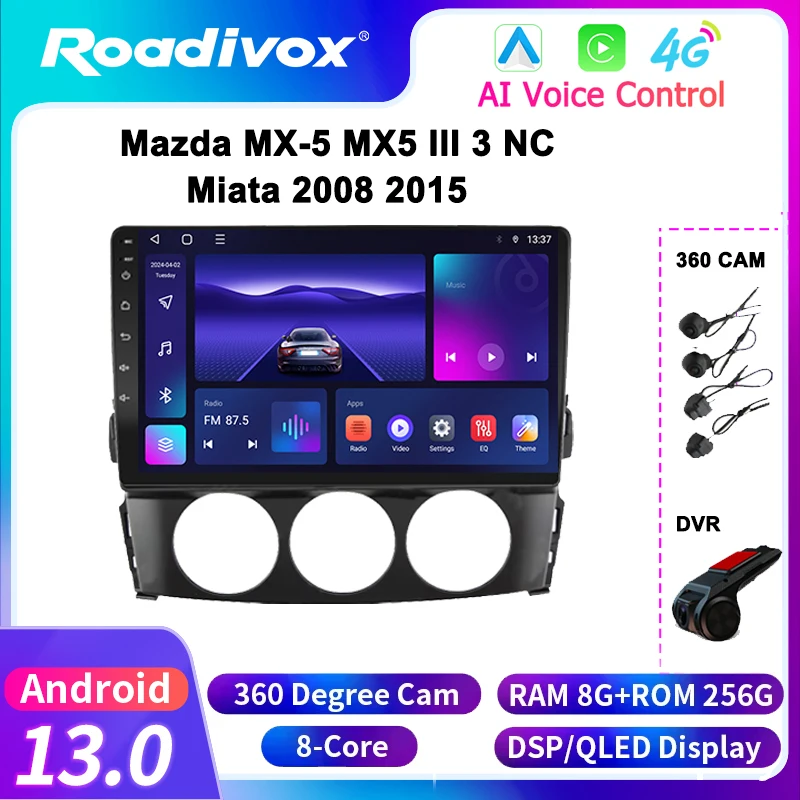 9/10 بوصة العالمي أندرويد 13 راديو السيارة Autoradio أندرويد لمازدا MX-5 MX5 III 3 NC مياتا 2008 2015 مع نظام تحديد المواقع المركزي #1