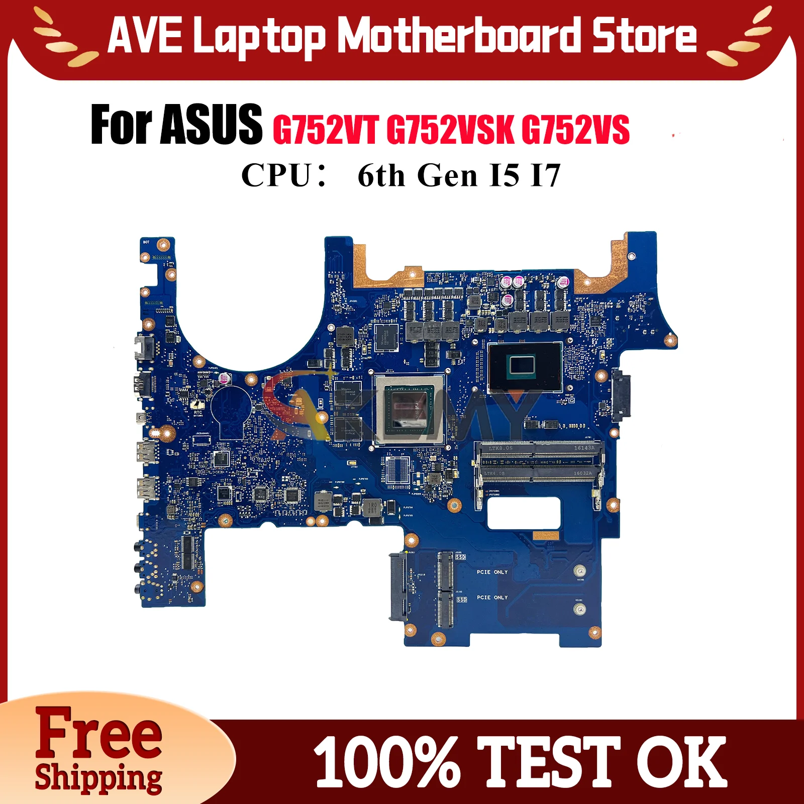 

G752VT Материнская плата для ноутбука ASUS ROG GL752VL G752VS GL752VW G752V G752VSK Материнская плата для ноутбука с процессором I5 I7 100% tests OK stk