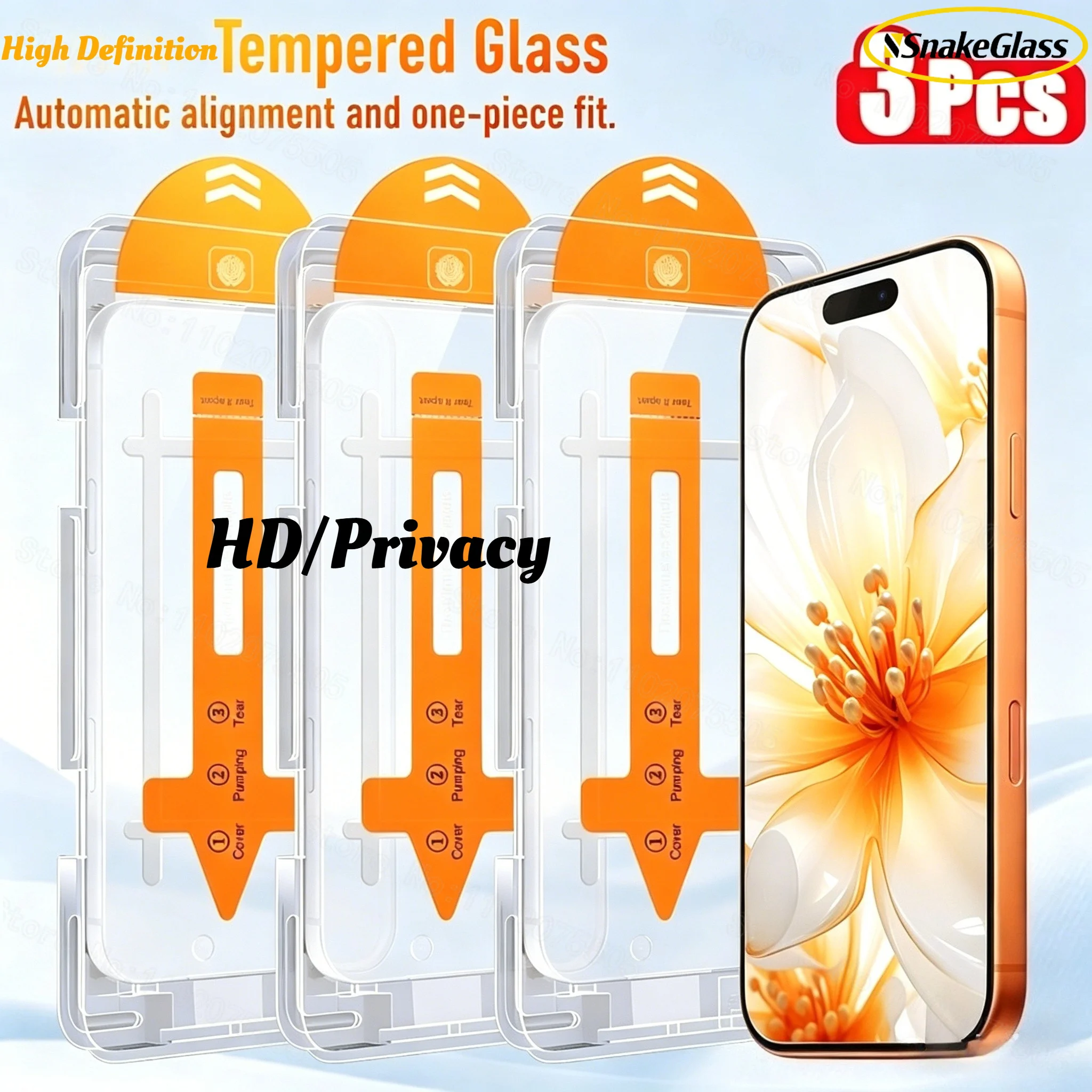 Kit com 3 Películas de Vidro Temperado HD/Privacidade para iPhone 17e/17/16/15/14 Pro Max/Plus/13/12/11 Pro, Anti-Espião e Anti-Poeira
