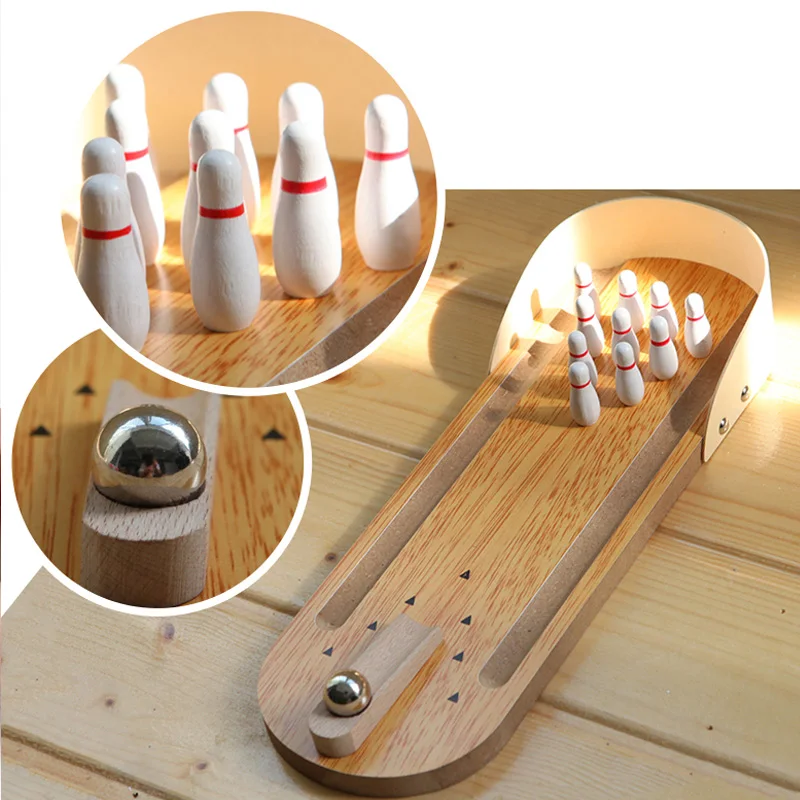 Mini Wooden Tabletop Bowling Game Set For Kids & Adults Cosas Antiestrés Funny Desk Stress Relief Gadgets For Office