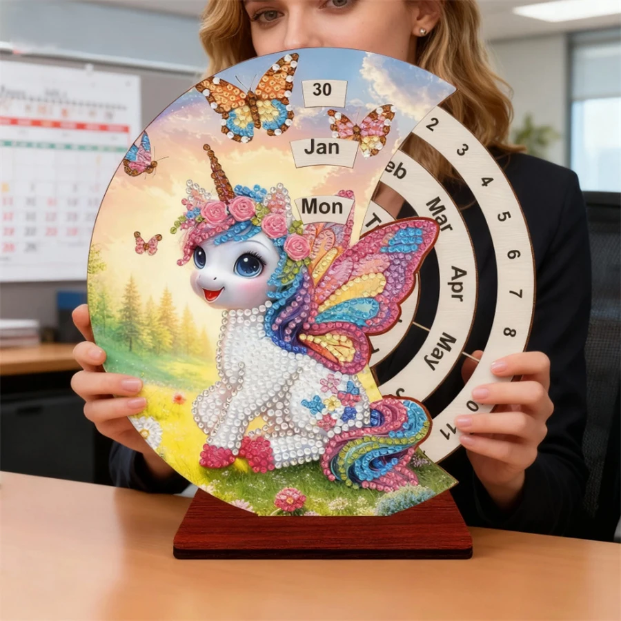 

2026 Diamond Painting Perpetual Calendar, Wooden Diamond Art Desk Calendar, 5D DIY Embroidery Christmas Gift for Home Decor