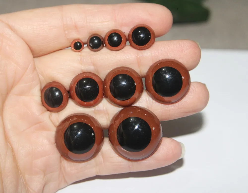 

500pcs/lot 6mm-24mm round plastic safety brown toy eyes with washer for diy doll plush toy findings--size option