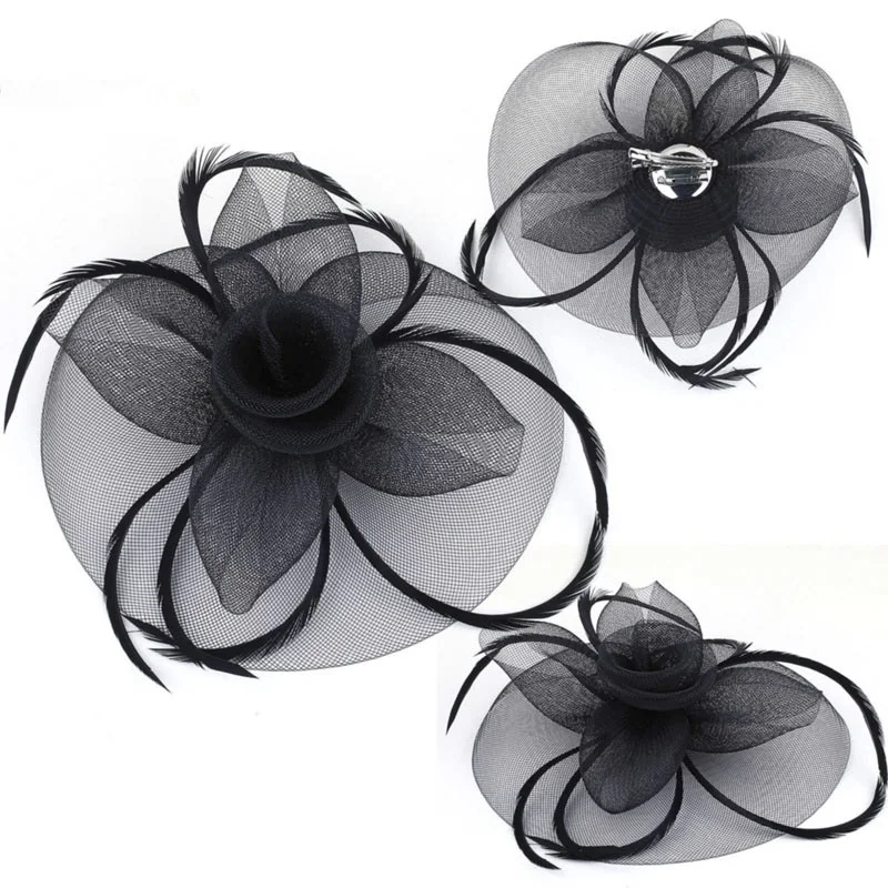 Fashion Handmade Lady Women Fascinator Bow Hair Clip Headwear Lace Feather Mini Hat Wedding Party Accessory Race 5 Colors