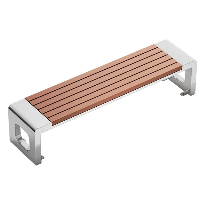 Stainless steel park chair outdoor bench courtyard double preservative wood plastic wood leisure iron strip