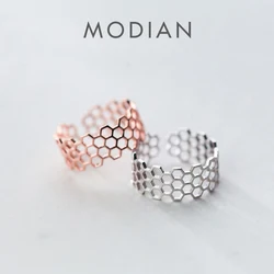 Modian Geometric Honeycomb Open Adjustable Finger Ring for Women Fashion 925 Sterling Silver Rose Gold Color Ring Fine Jewelry