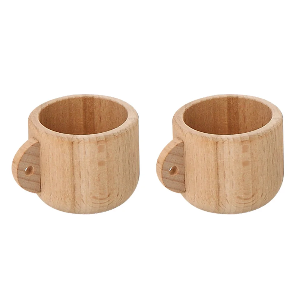 2 個のシミュレーションキッチン食器セット無垢材環境に優しい無塗装ティーカップままごと機器子供のための脳の発達