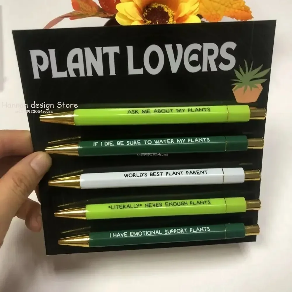 5Pcs Push Type Funny Pens Set Plant Lovers Ballpoint Pens Signature Pens Office Creative Pakeaging Gifts Writing Supplies