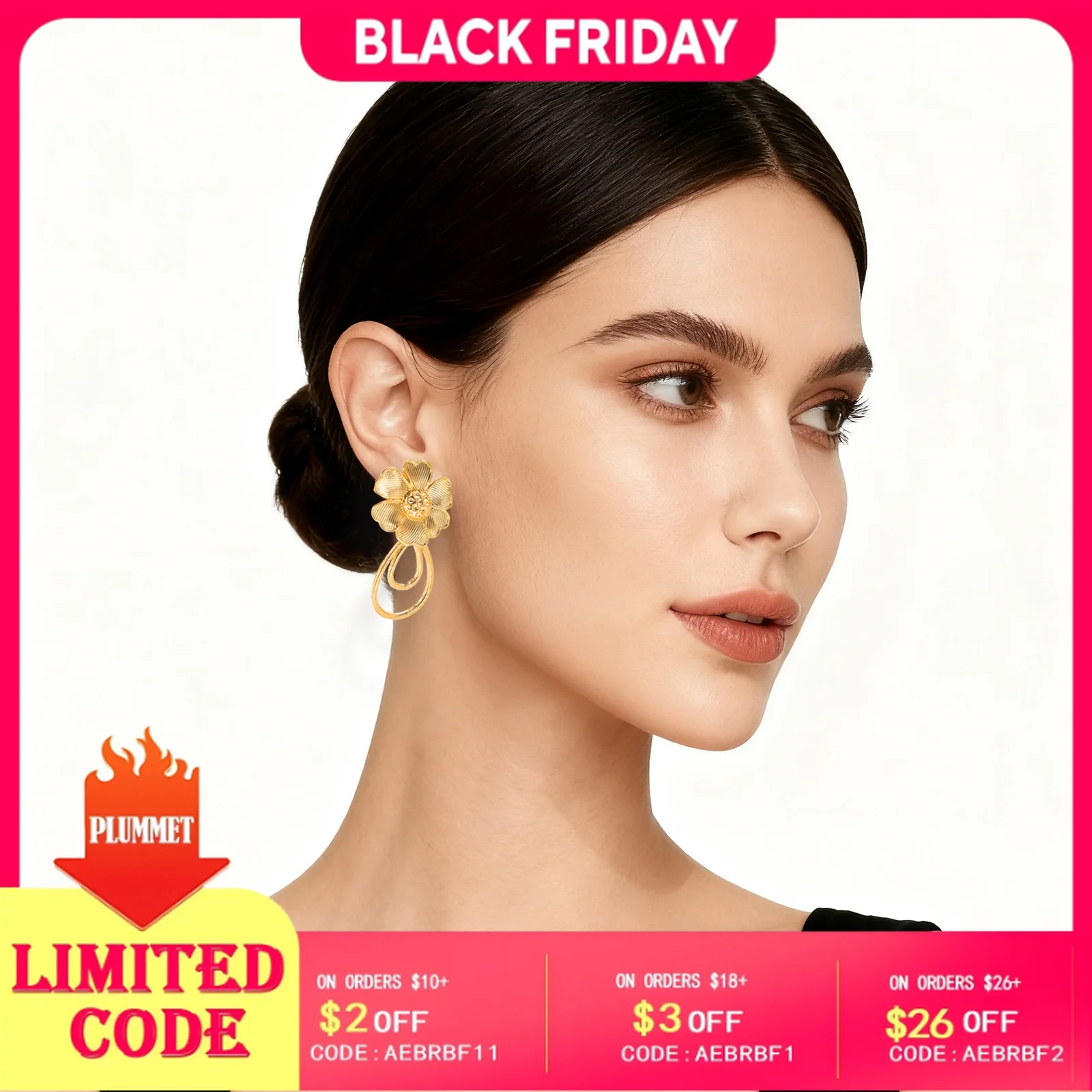 

YTJX 18K Gold Plated Flower Elegant Long New Style Earrings Metallic Fashion Suitable for Weddings Parties Engagements